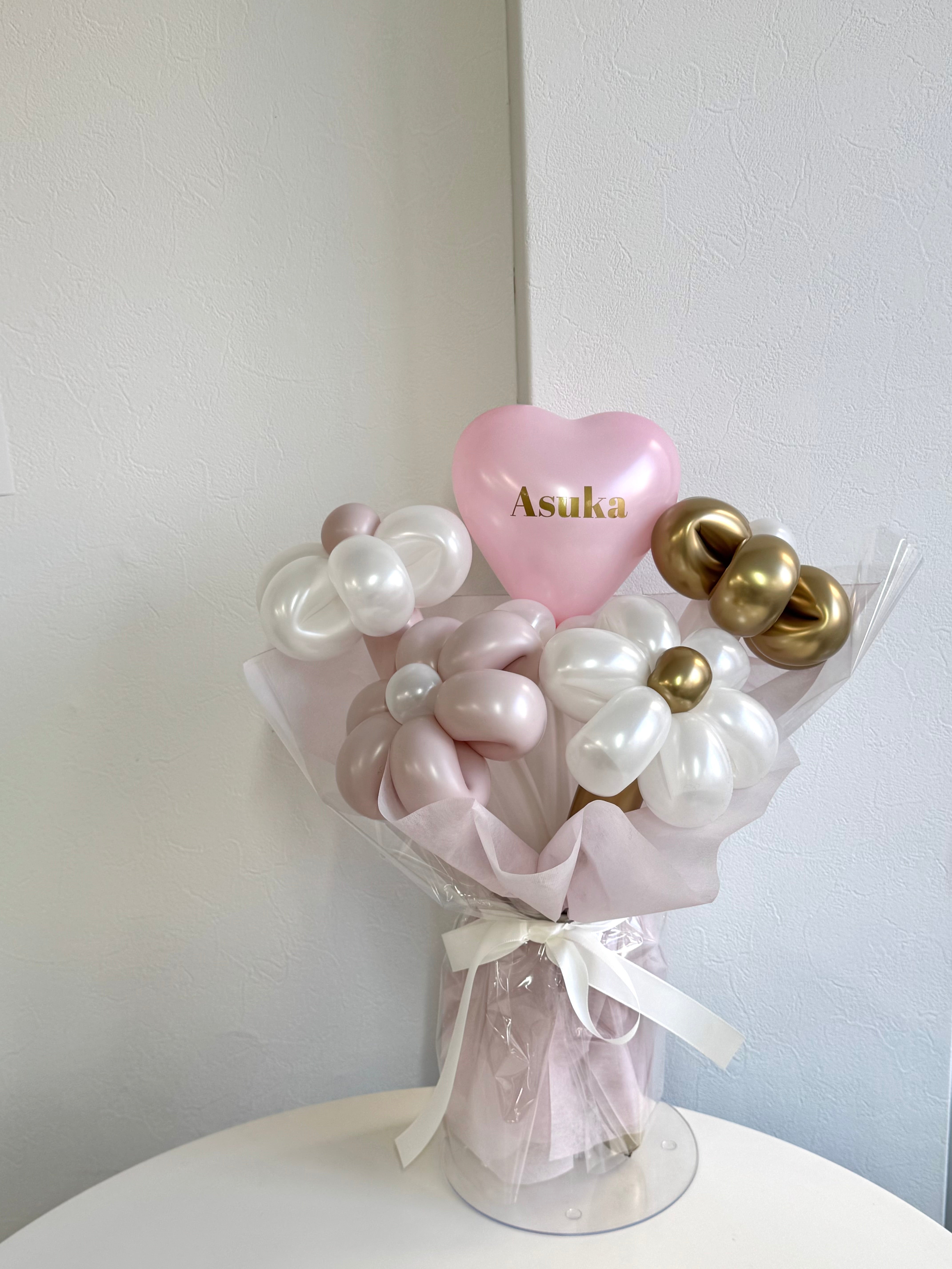 【誕生日・記念日ギフト】ミニハート バルーンフラワーブーケ ラッピングver｜全42色