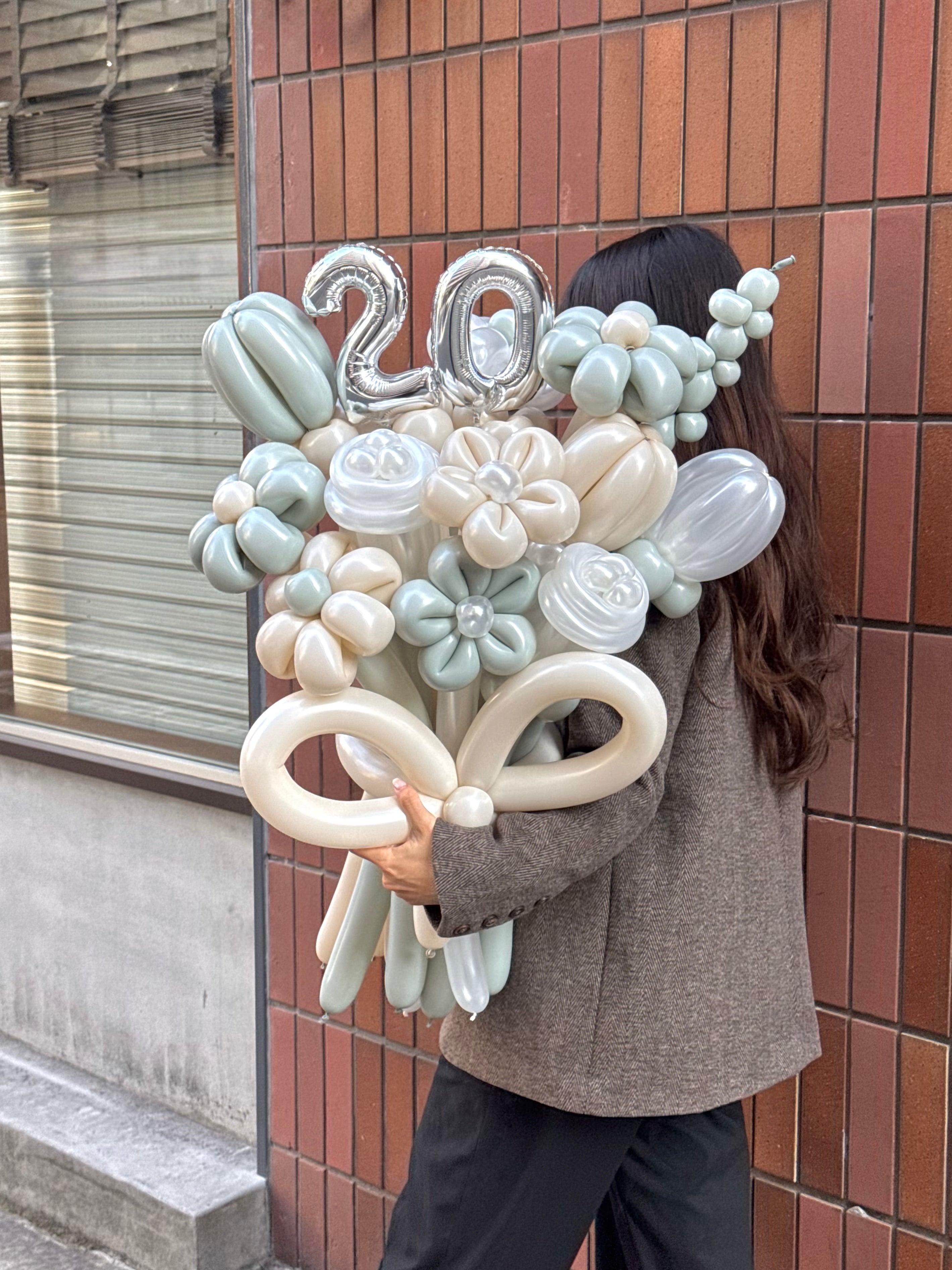 【ナンバーバルーン付き（数字選択可）】ミックスフラワーブーケ ビッグサイズ｜全8色